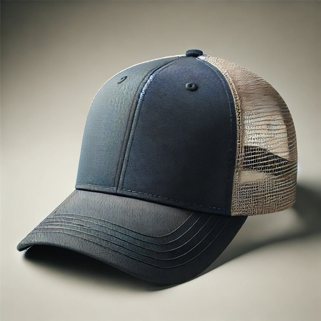 Dark blue trucker hat with mesh backing