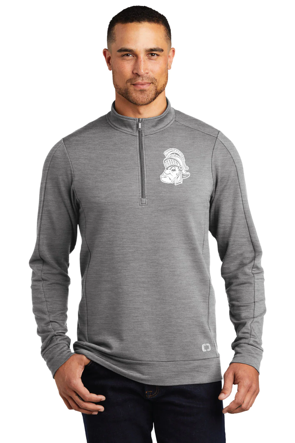 Michigan State Grey Quarter Zip with Gruff Sparty Embroidery