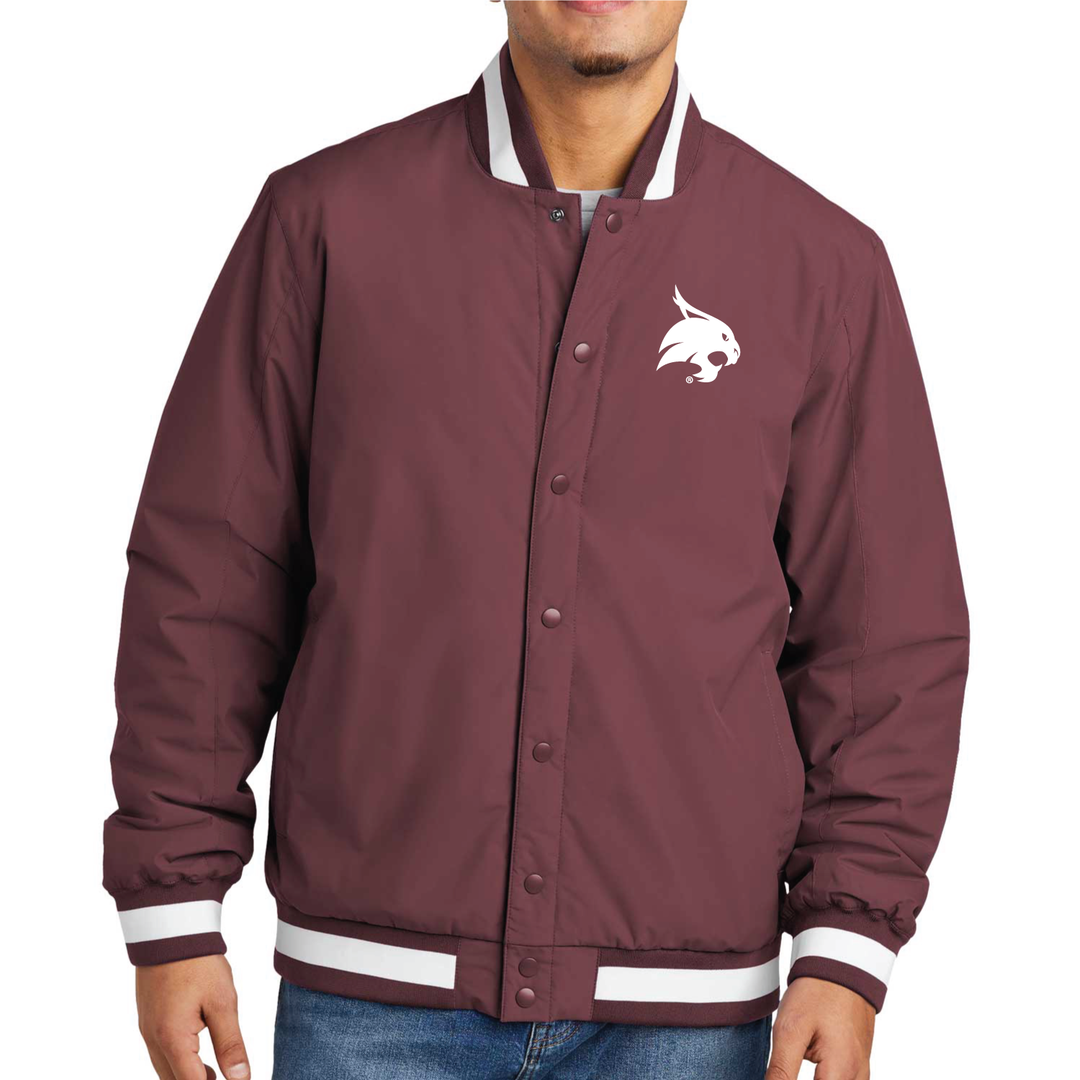 Texas State Varsity Jacket in Maroon