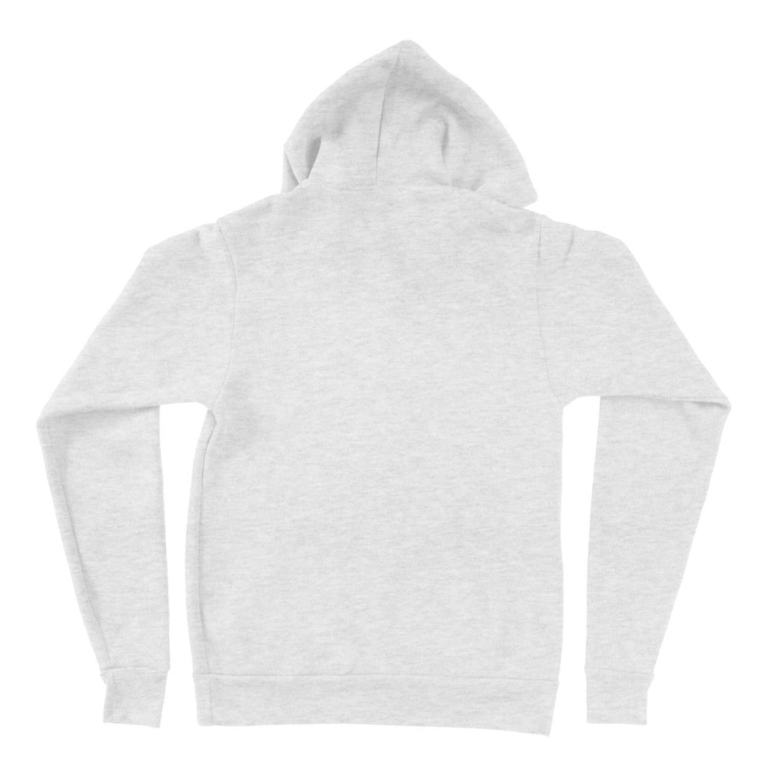 Back view of the ash white hoodie from Nudge Printing