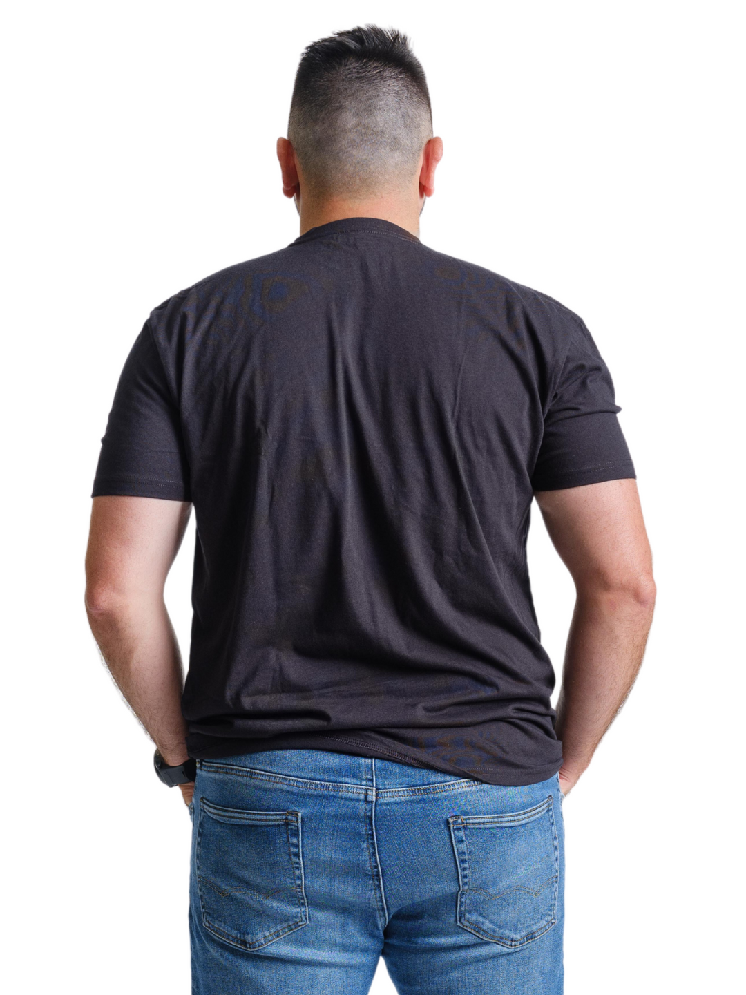 Back view of a Black West Point t-shirt from Nudge Printing