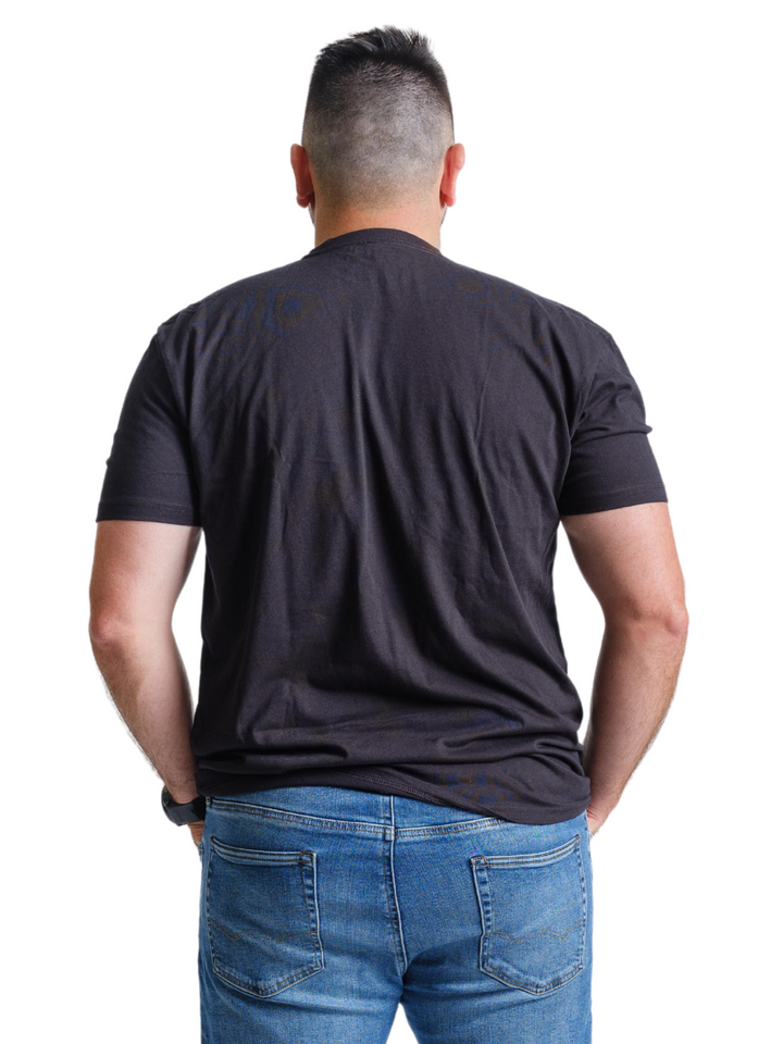 Back view of a Black West Point t-shirt from Nudge Printing