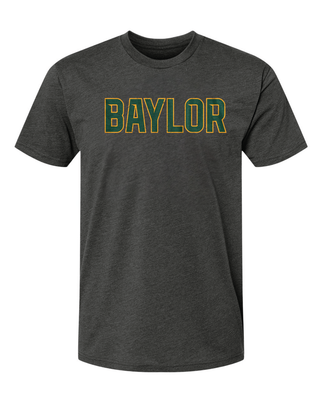 Super Soft Grey Baylor University Bears Green and Gold Baylor Script T-shirt mock up