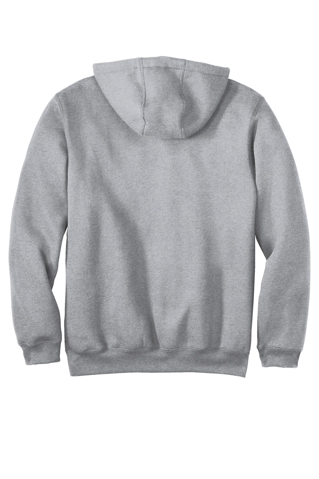 Back view of a heather grey Carhartt sweatshirt hoodie from Nudge Printing