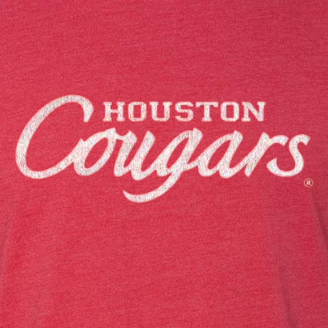 University of Houston Cougars Script Premium Red T-Shirt - Nudge Printing Close up