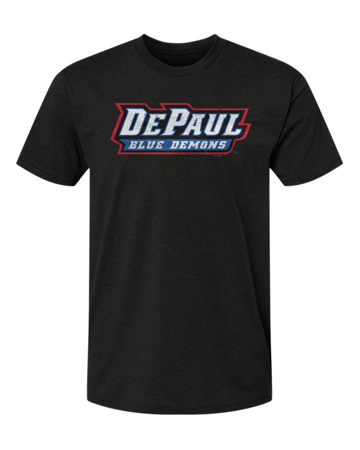 DePaul University Blue Demons Wordmark Black T-Shirt mock up
