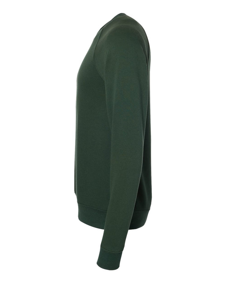 Side view of a green crewneck sweatshirt from Nudge Printing