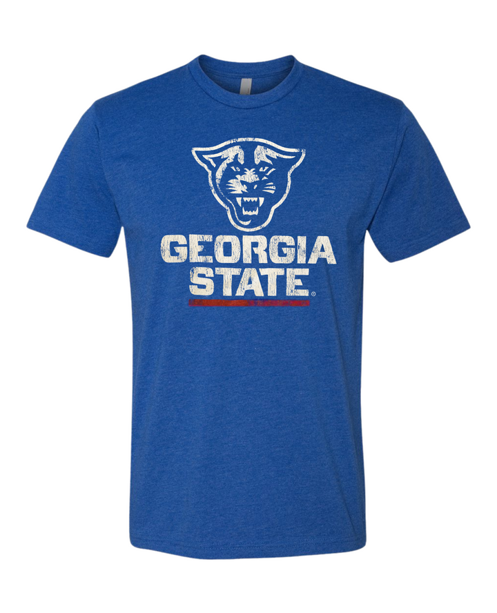 Georgia State University Panthers Stacked Combo Logo Unisex T-shirt (Royal Blue)Georgia State University Panthers Stacked Combo Logo Unisex T-shirt (Royal Blue) Mock up