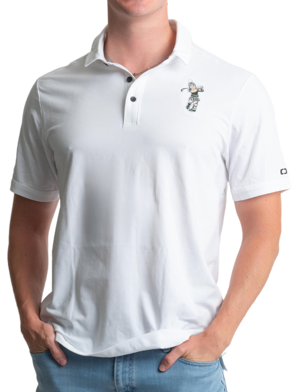 Michigan State University Spartans Golfing Sparty OGIO Unisex Polo - White