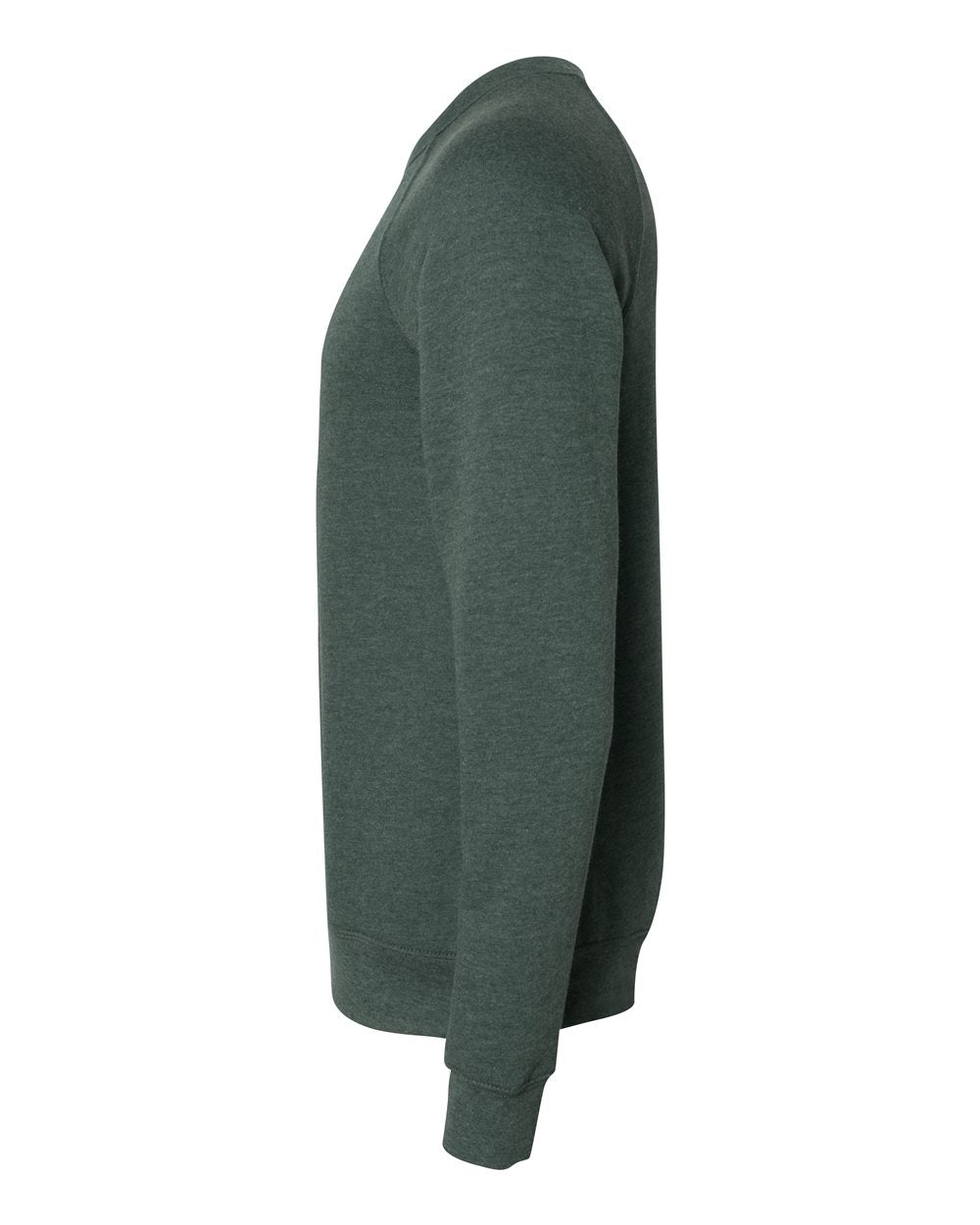 Side view of a heather forest green sweatshirt from Nudge Printing