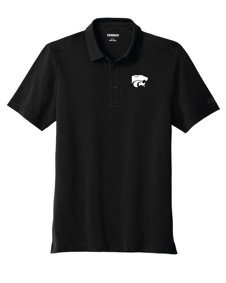 Black Kansas State Polo with Powercat logo embroidered in white on the left chest