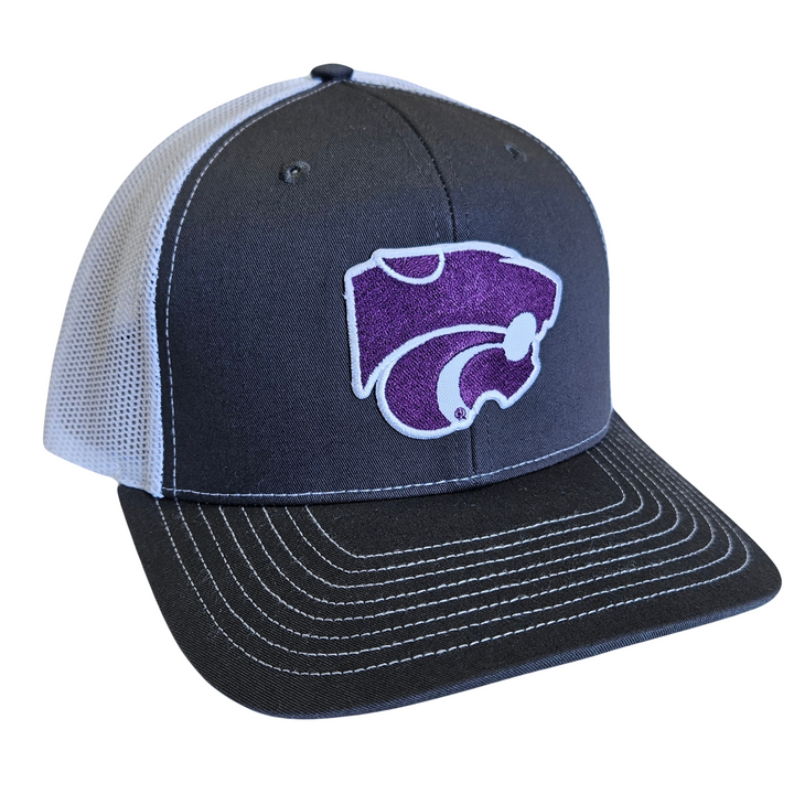 Kansas State Hat with Purple Powercat Logo - Grey Front and White Mesh