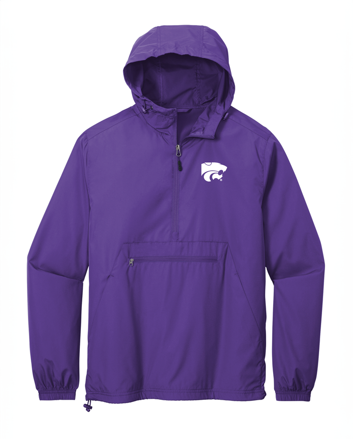 Purple Kansas State Anorak jacket with white powercat logo embroidered on the left chest