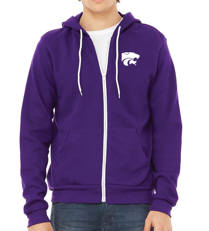 Purple K-State Powercat Full Zip Hoodie Sweatshirt with white powercat logo on the left chest