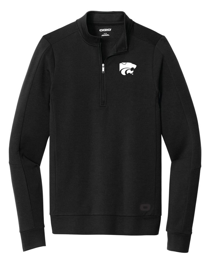 Black Kansas State quarter zip with white Powercat logo embroidered on the left chest