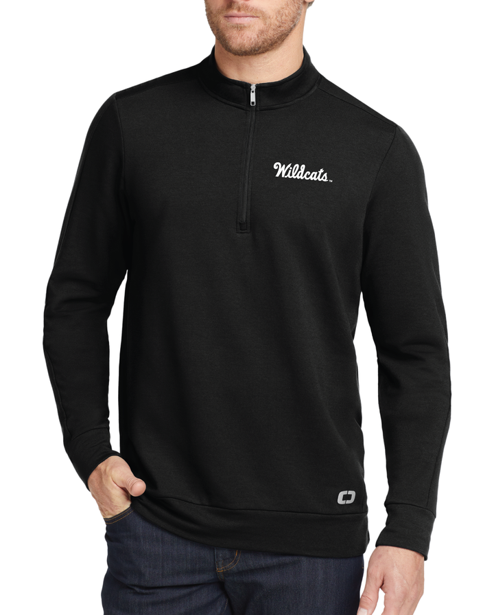 Black Kansas State Quarter Zip with Wildcats logo embroidered in white on the left chest