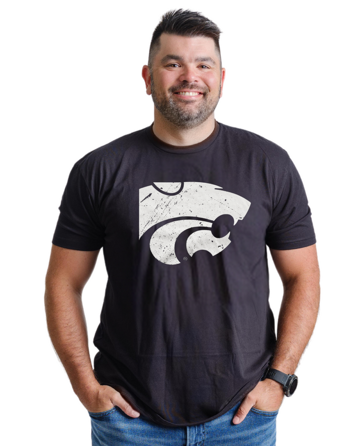 Black Kansas State Powercat T Shirt from nudge Printing on male model