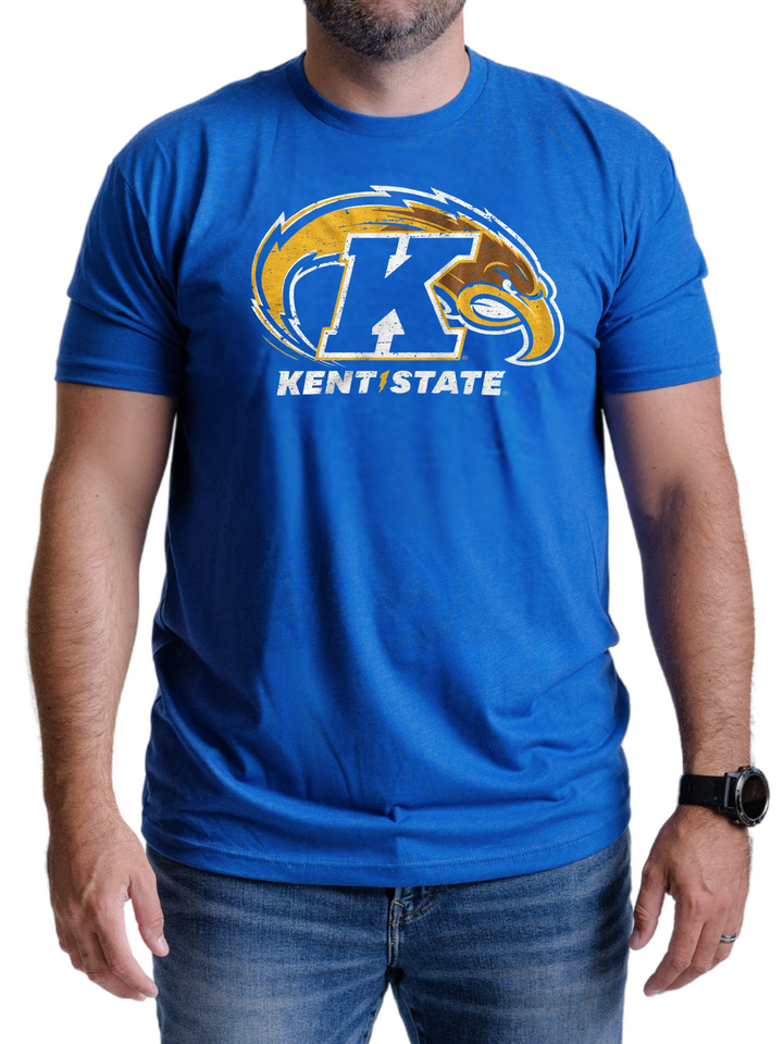 Kent State University Golden Flashes Primary Logo Unisex T-shirt (Royal Blue) on Male Model