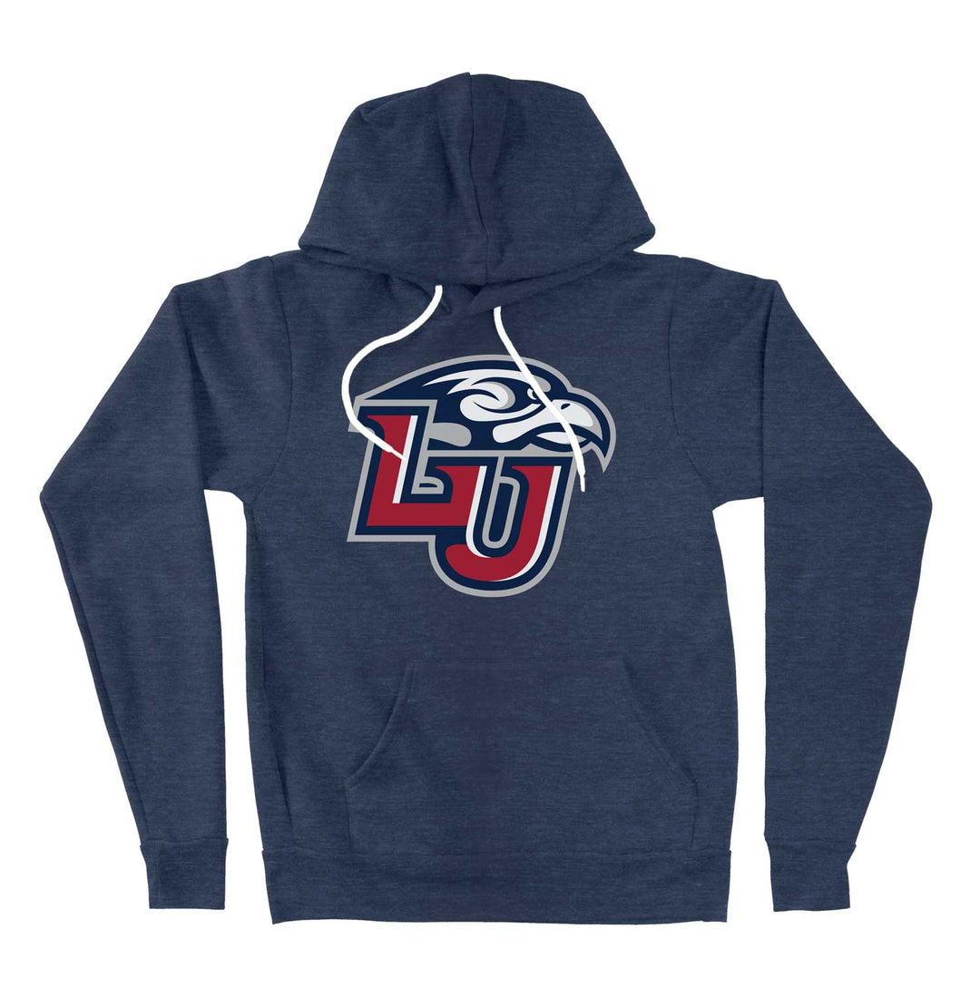 Liberty University Flames Navy Blue Soft Hoodie Hooded Sweatshirt LU Logo Mockup