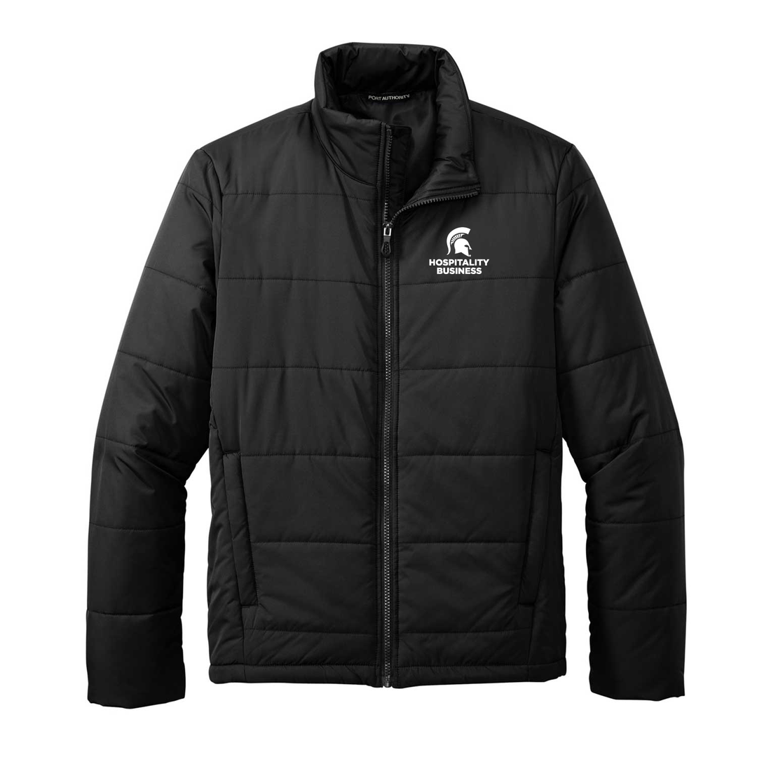 Michigan State Hospitality Business Black Puffer Jacket