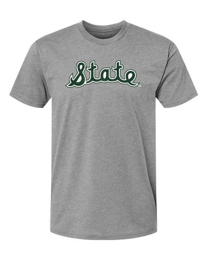 MSU Cursive State Script Grey T-Shirt from Nudge Printing