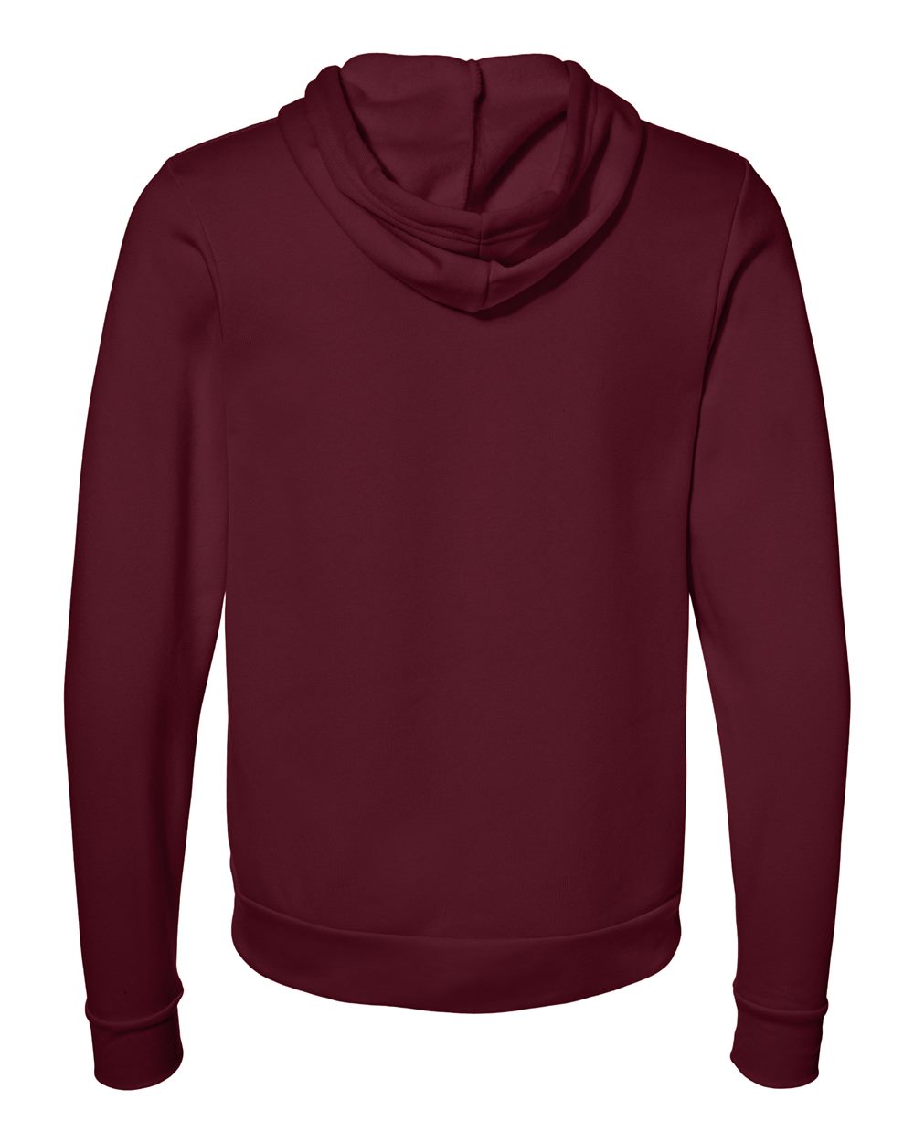 Back view of a maroon hooded sweatshirt from Nudge Printing