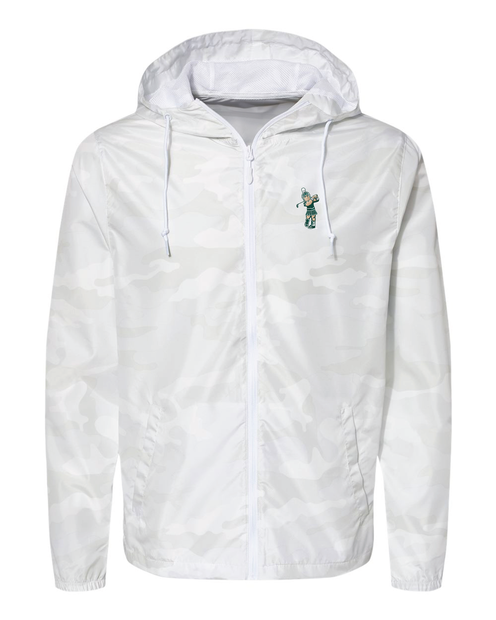 Michigan State White Camo Windbreaker with Golfing Sparty Logo on the Left Chest