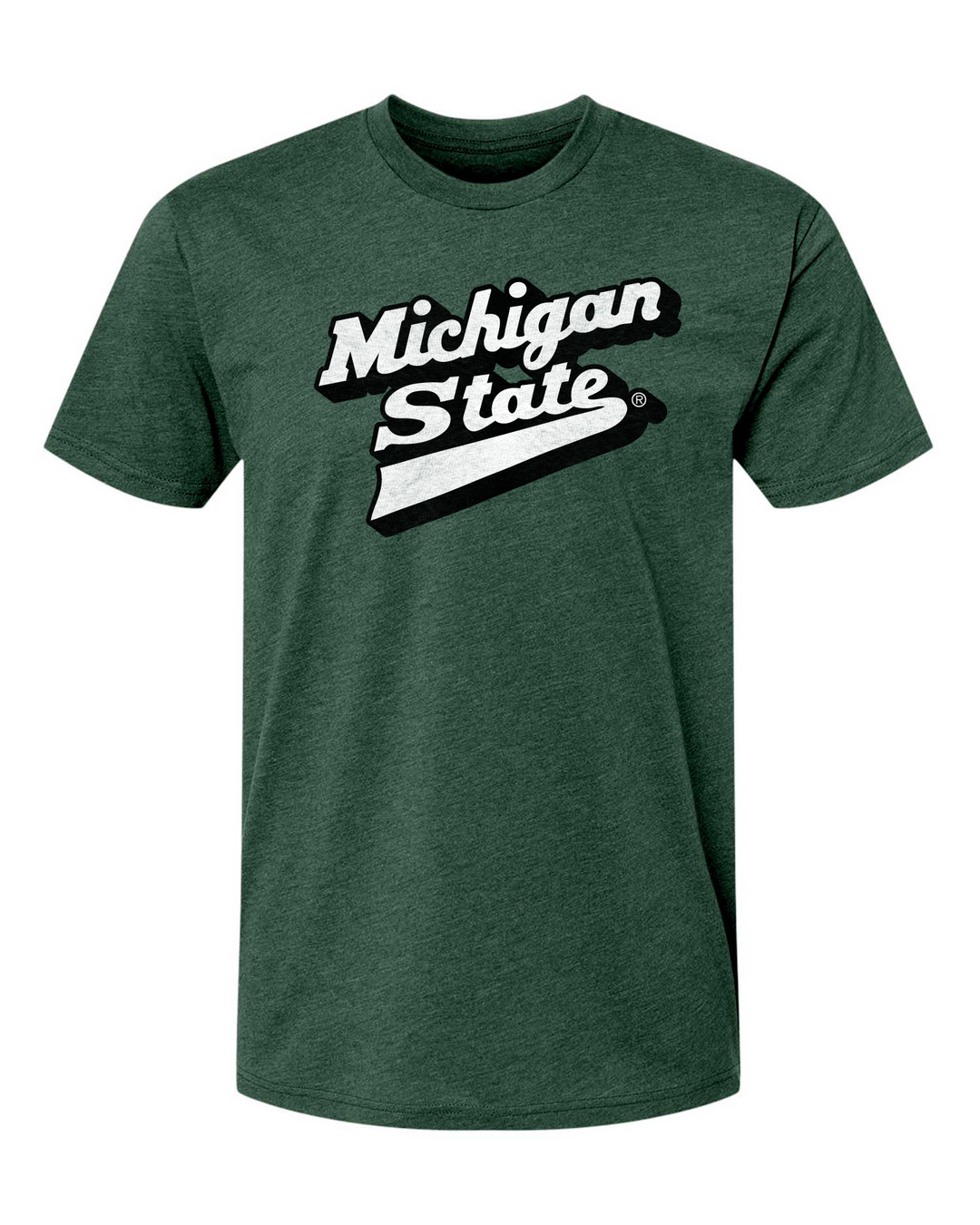 Michigan State University Forest Green T-Shirt with White and Black Script Hockey Logo Printed on the Chest