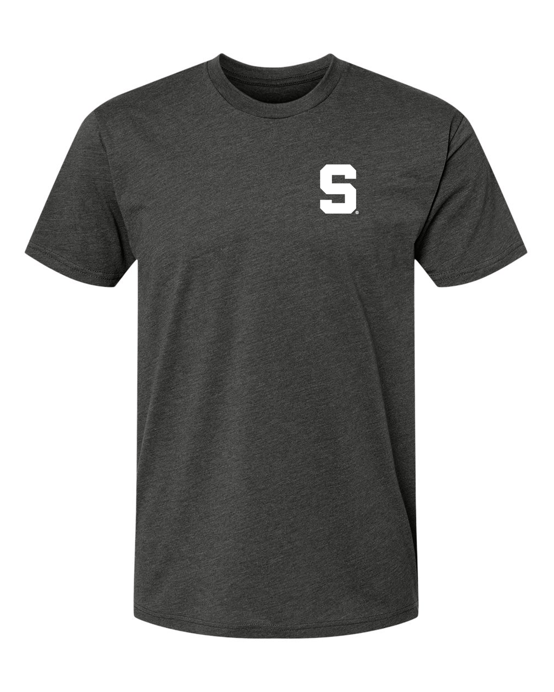 Michigan State T Shirt with White Block S Badge on Charcoal Tee