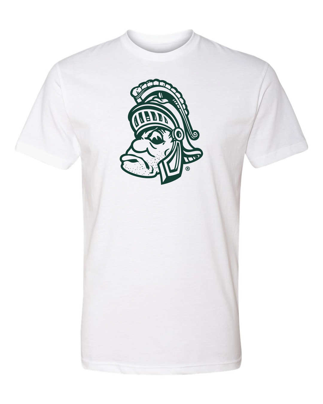 White Michigan State T-Shirt with Green Gruff Sparty Printed on the Chest