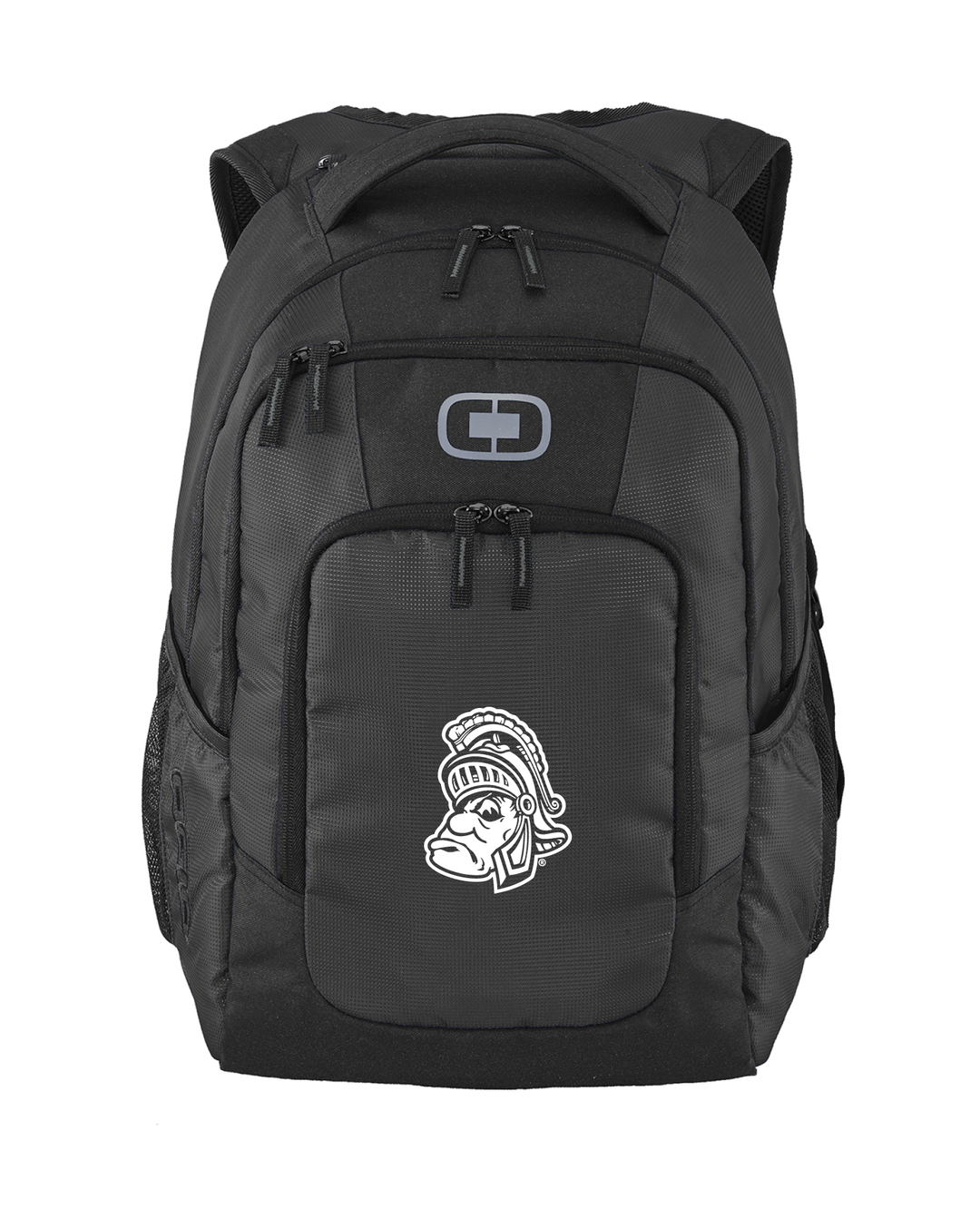 Black OGIO Backpack for Michigan State University and sporting an embroidered Gruff Sparty logo on the front in white thread.