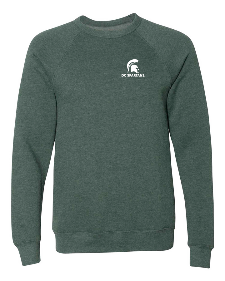 Green Michigan State crewneck sweatshirt embroidered with the DC Spartans Alumni Club logo on the left chest. 