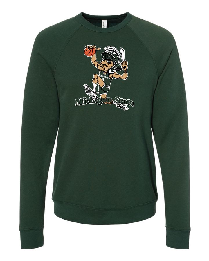 Green Michigan State crewneck sweatshirt with Dunking Gruff Sparty printed on the chest,