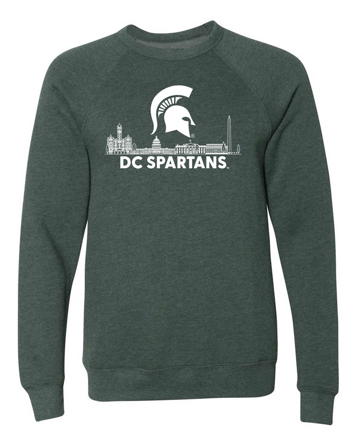 Green Michigan State Crewneck Sweatshirt sporting the DC Spartans Alumni Club logo in white ink across the chest