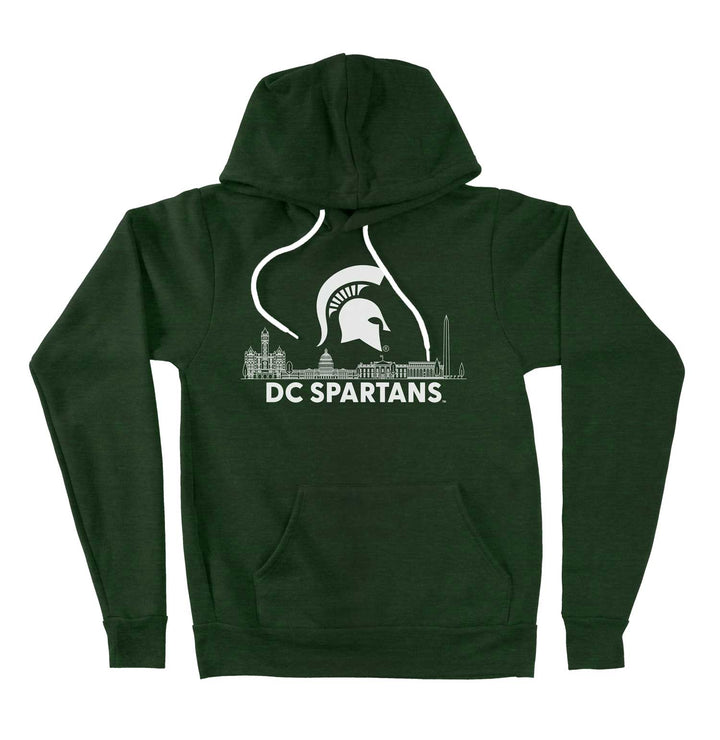 Green Michigan State hoodie sporting the DC Spartans Alumni Club logo in white ink on the chest. 