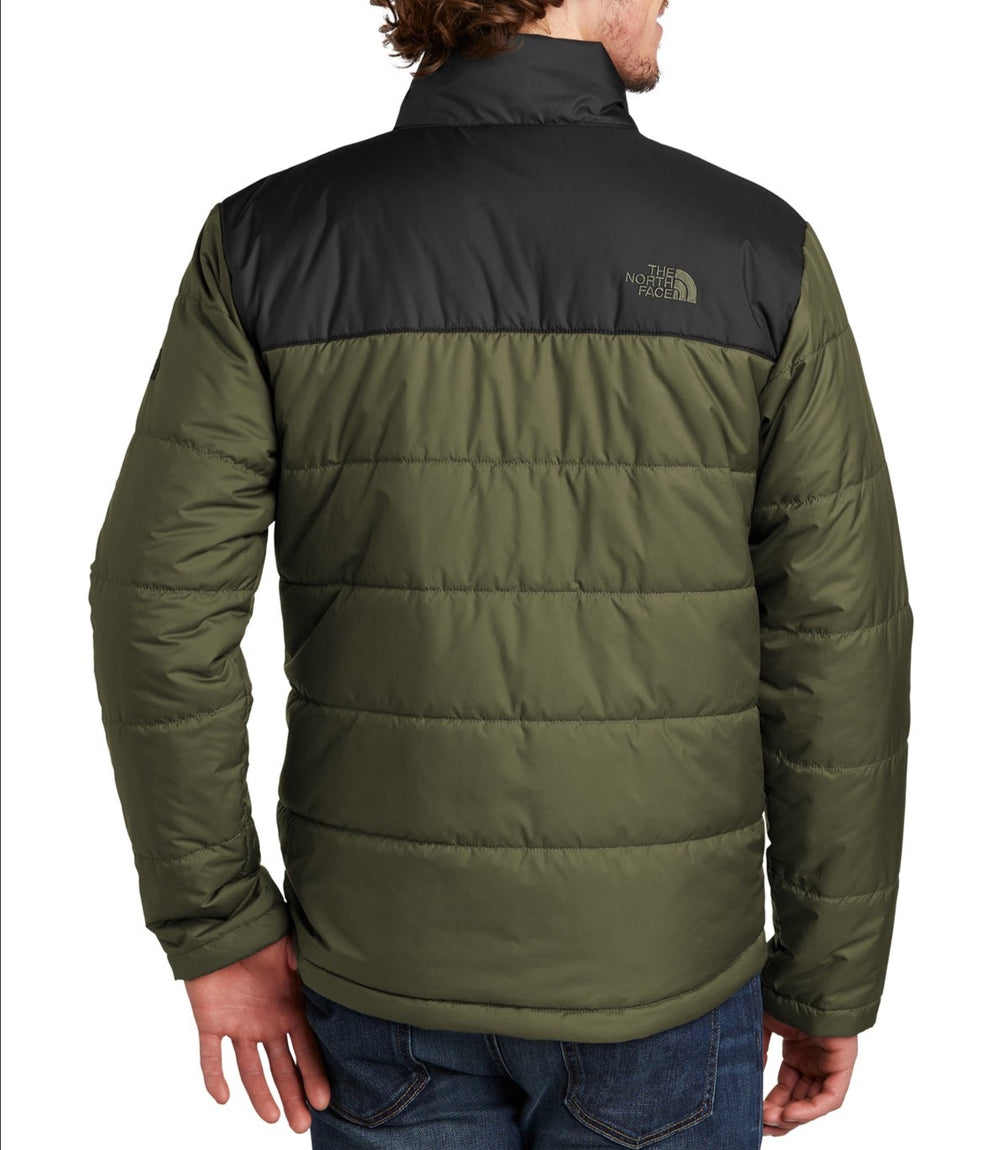 Back view of a Michigan State green and black North Face Jacket from Nudge Printing