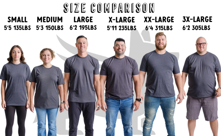 T-Shirt size comparison graphic from Nudge Printing