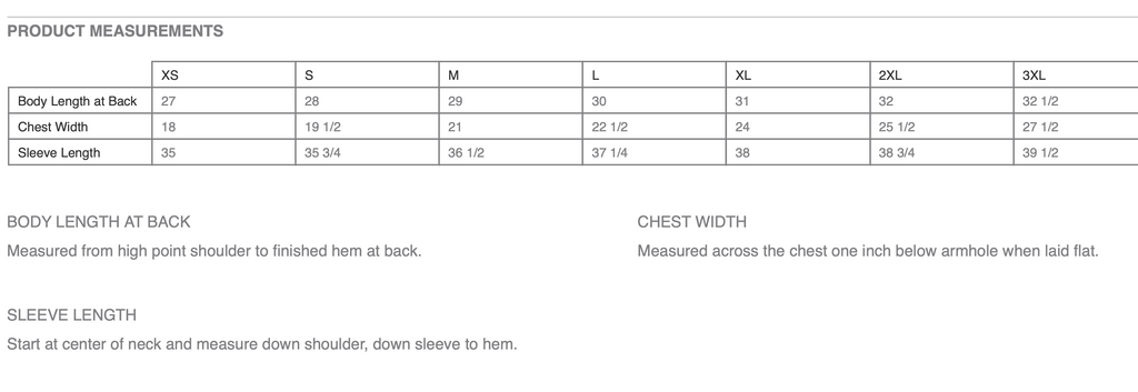 Size chart for the OGIO Stealth Jacket from Nudge Printing