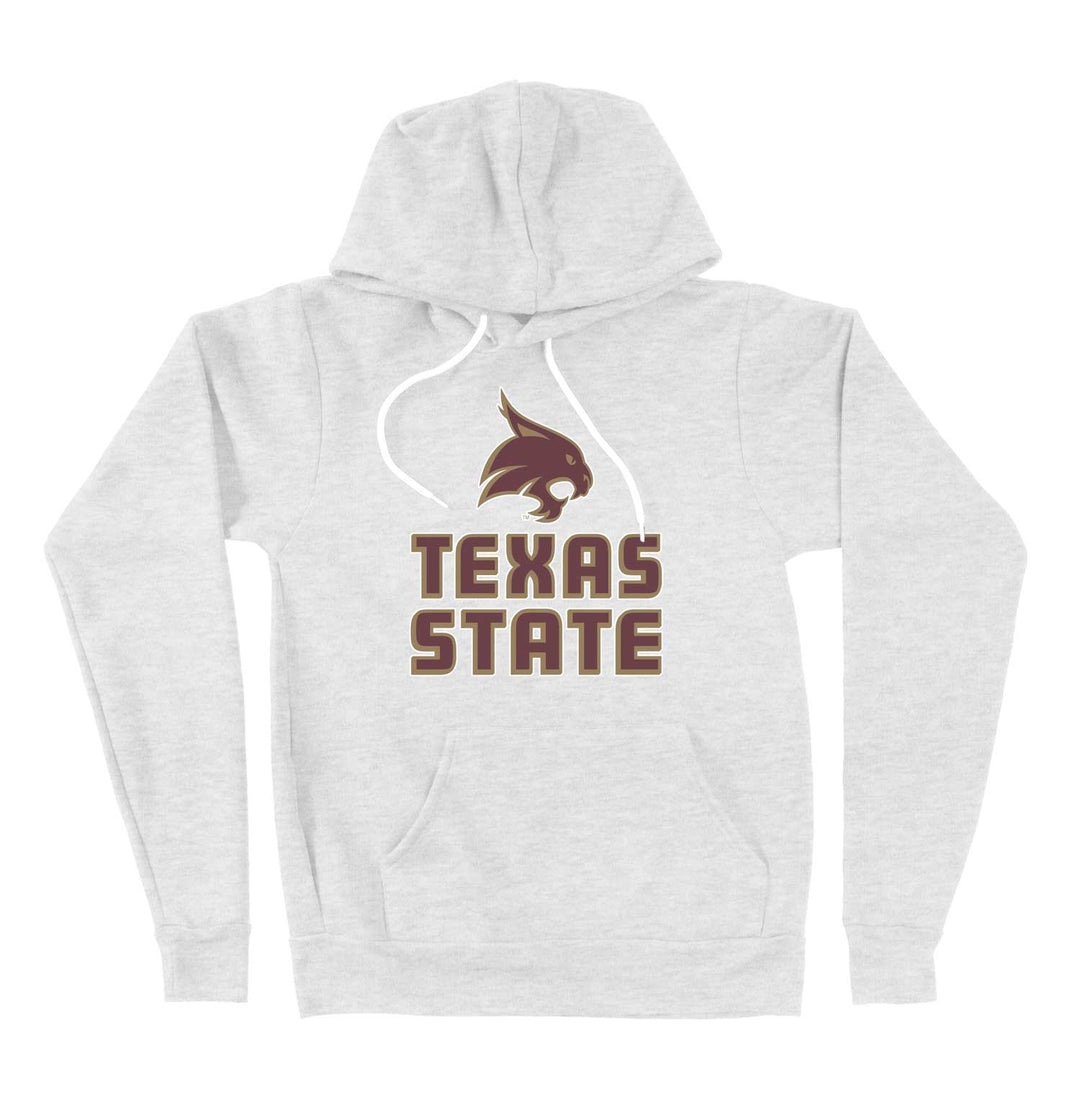 Texas State University Bobcats TXST White Hoodie Sweatshirt Mockup on white background Front View