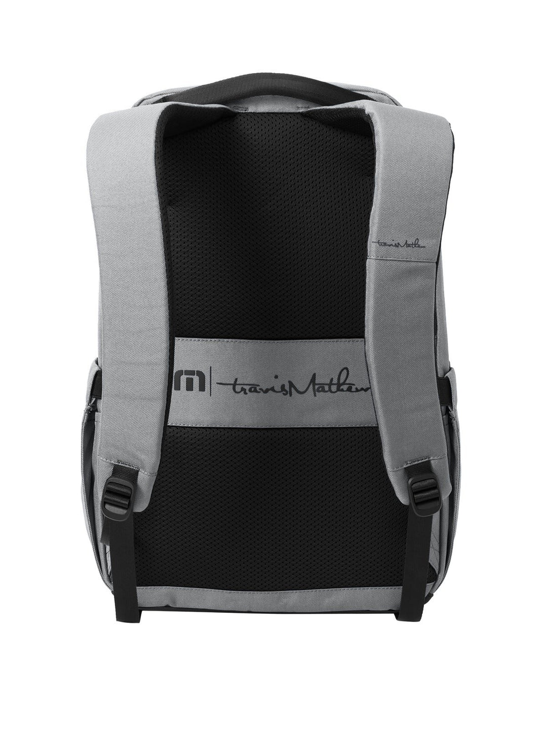 Back view of a grey Travis Mathew backpack from Nudge Printing