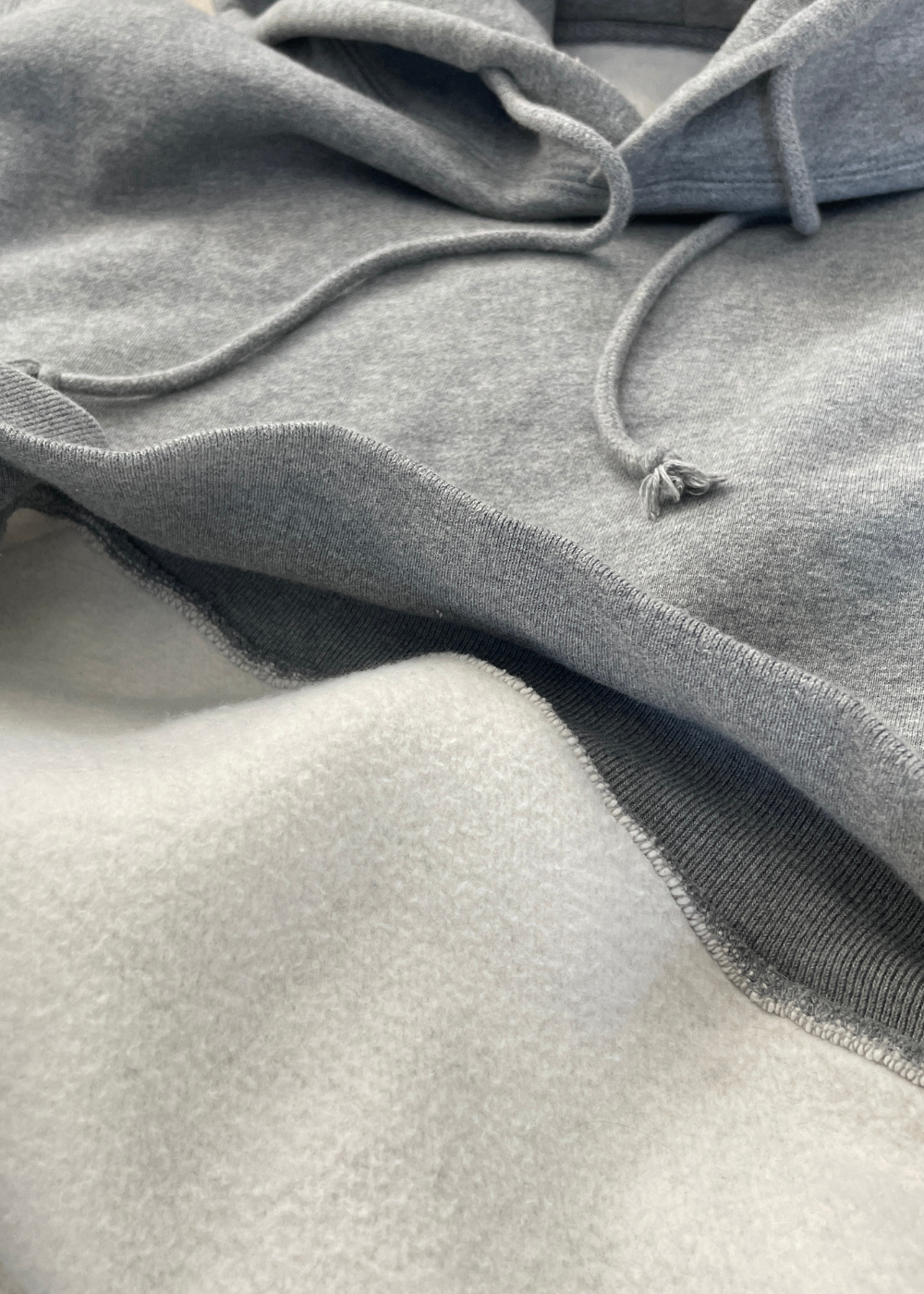 Close up of the varsity hoodie soft interior from Nudge Printing