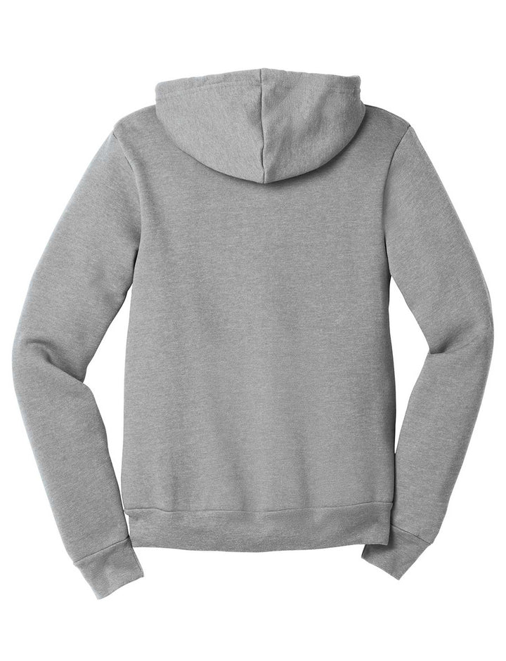 Back view of a gray zip up hoodie from Nudge Printing