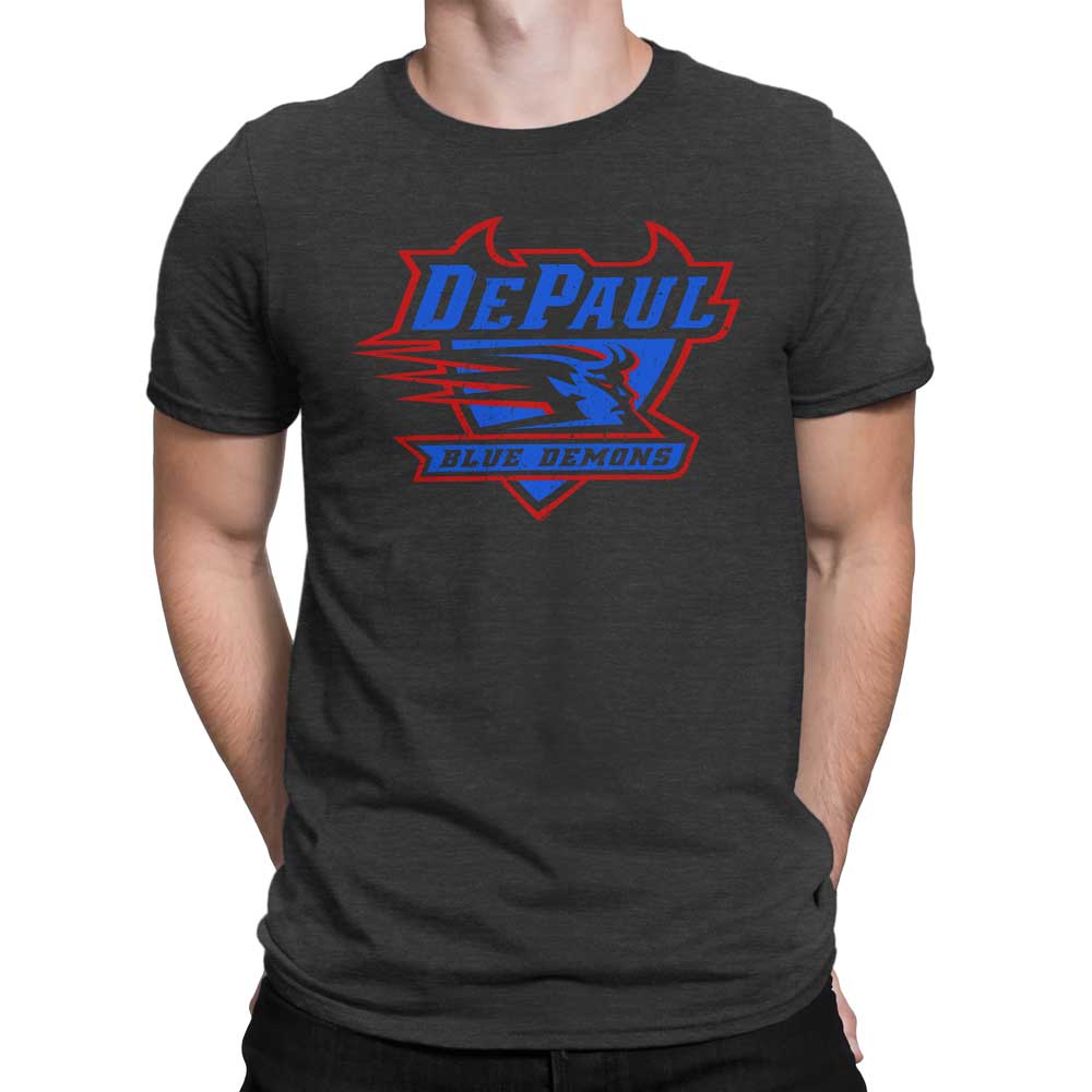 DePaul and "Blue Demons" Logo on Unisex Soft T-shirt